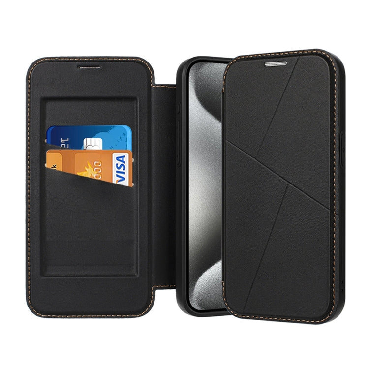 For iPhone 15 Pro Magnetic Armor Series RFID Card Slots Leather Phone Case