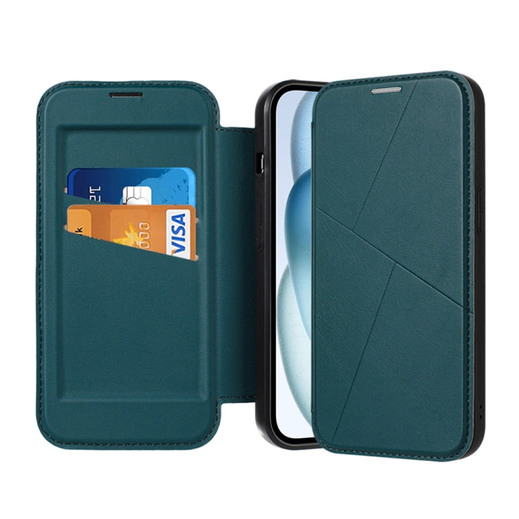 For iPhone 15 Magnetic Armor Series RFID Card Slots Leather Phone Case