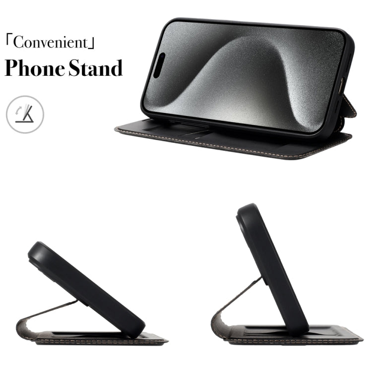 For iPhone 15 Magnetic Armor Series RFID Card Slots Leather Phone Case