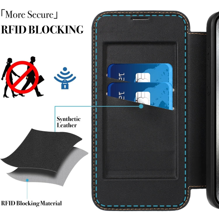 For iPhone 15 Plus / 14 Plus Magnetic Armor Series RFID Card Slots Leather Phone Case