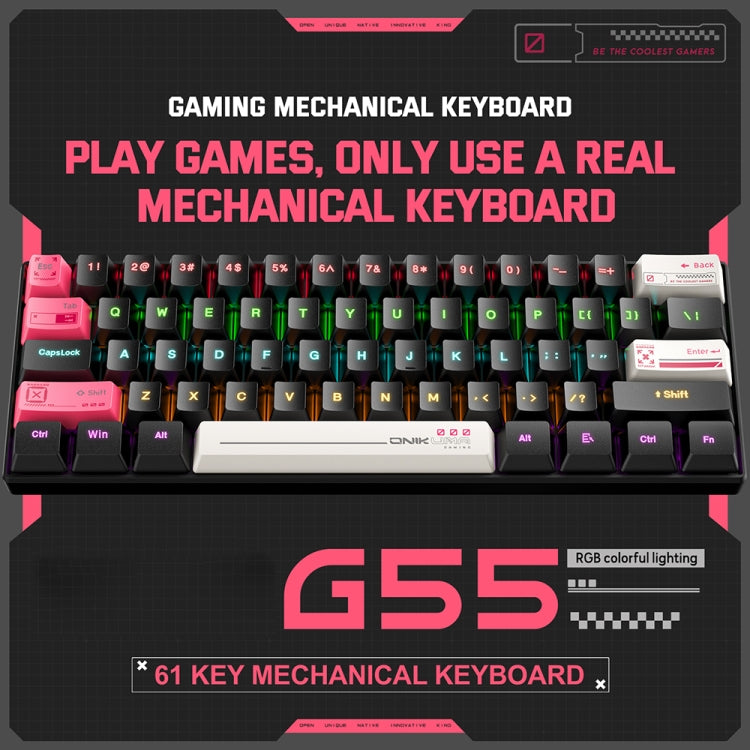 ONIKUMA G55 61 Keys RGB Colorful Lighting Wired Gaming Mechanical Keyboard - Black