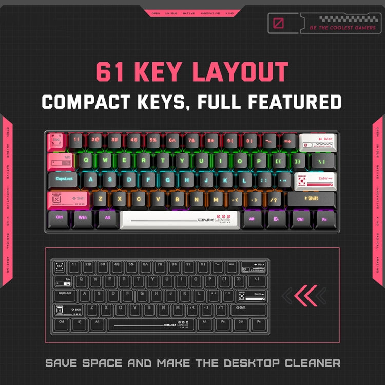 ONIKUMA G55 61 Keys RGB Colorful Lighting Wired Gaming Mechanical Keyboard - Black