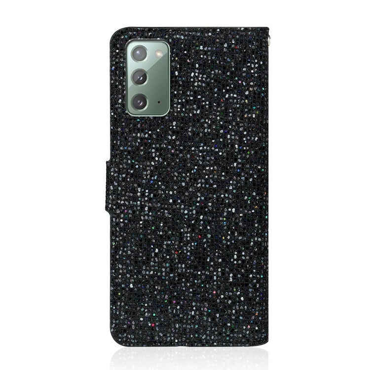 For Samsung Galaxy Note 20 Glitter Powder Horizontal Flip Leather Case with Card Slots & Holder & Lanyard