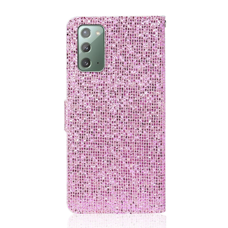 For Samsung Galaxy Note 20 Glitter Powder Horizontal Flip Leather Case with Card Slots & Holder & Lanyard