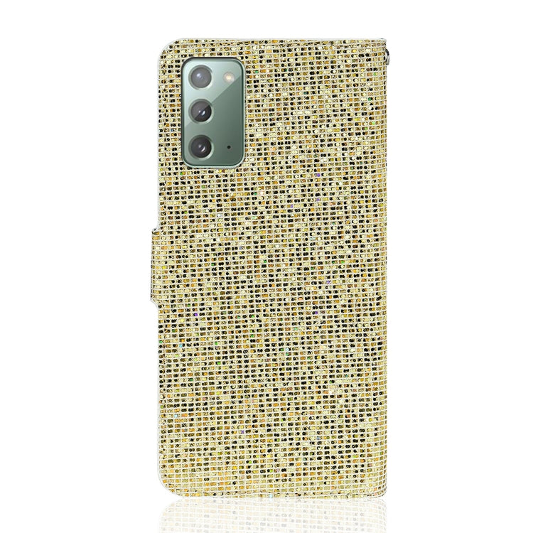 For Samsung Galaxy Note 20 Glitter Powder Horizontal Flip Leather Case with Card Slots & Holder & Lanyard