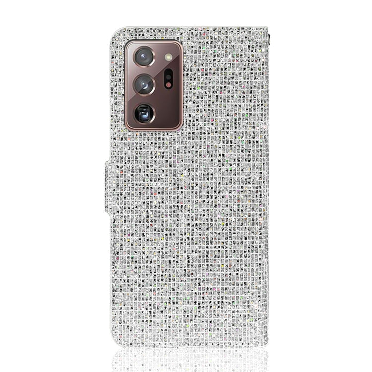 For Samsung Galaxy Note 20 Ultra Glitter Powder Horizontal Flip Leather Case with Card Slots & Holder & Lanyard