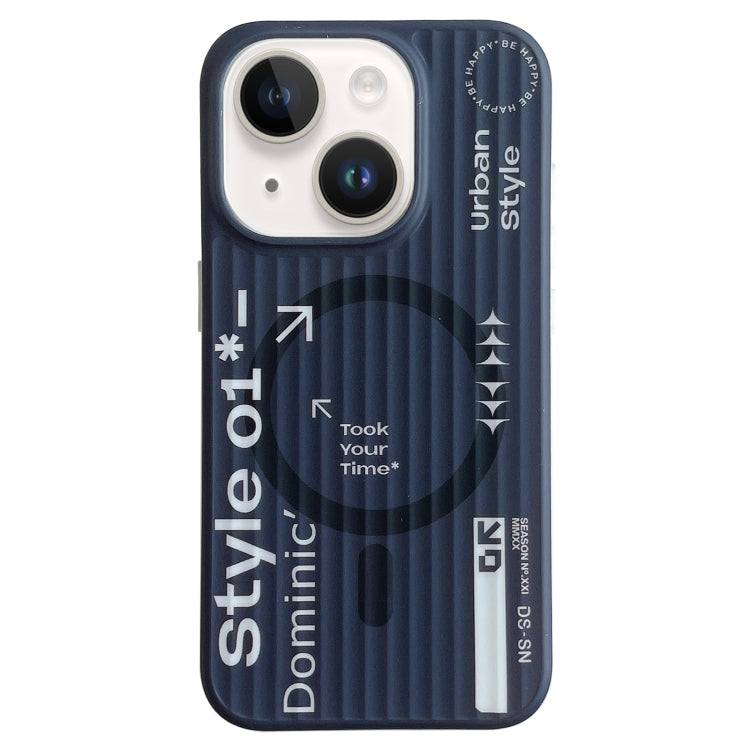 For iPhone 15 Striped Skin Feel Magnetic Magsafe Phone Case