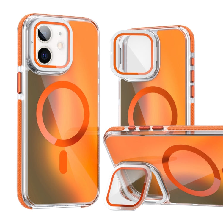 For iPhone 11 MagSafe Gradient Color Lens Film Phone Case with Lens Fold Holder