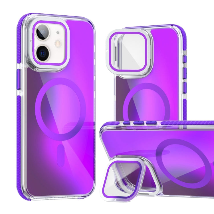 For iPhone 11 MagSafe Gradient Color Lens Film Phone Case with Lens Fold Holder