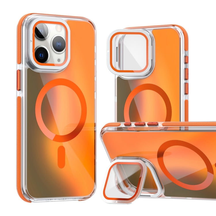For iPhone 11 Pro Max MagSafe Gradient Color Lens Film Phone Case with Lens Fold Holder