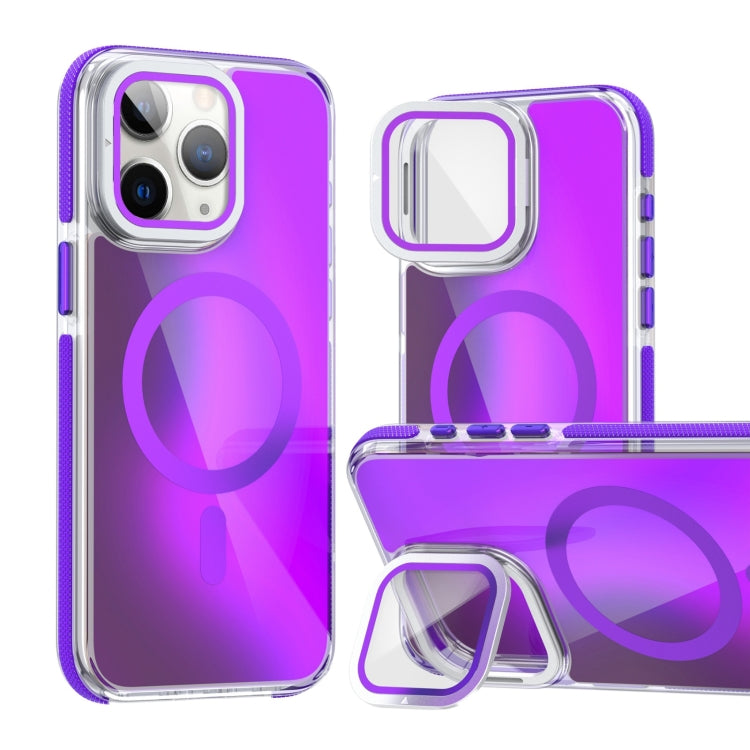 For iPhone 11 Pro Max MagSafe Gradient Color Lens Film Phone Case with Lens Fold Holder