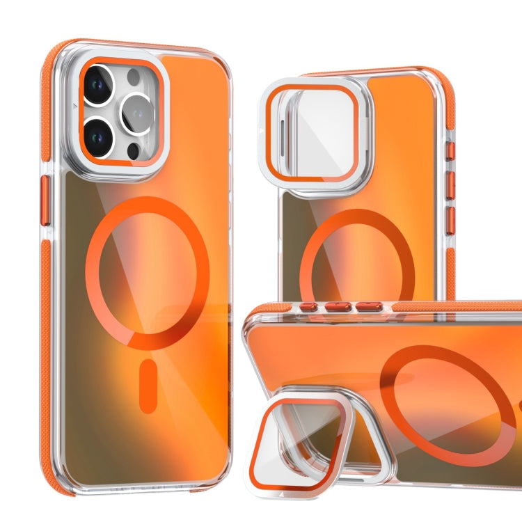 For iPhone 14 Pro Max MagSafe Gradient Color Lens Film Phone Case with Lens Fold Holder