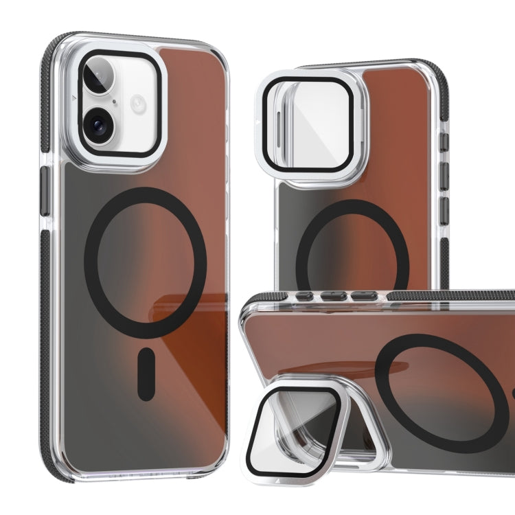 For iPhone 16 Plus MagSafe Gradient Color Lens Film Phone Case with Lens Fold Holder