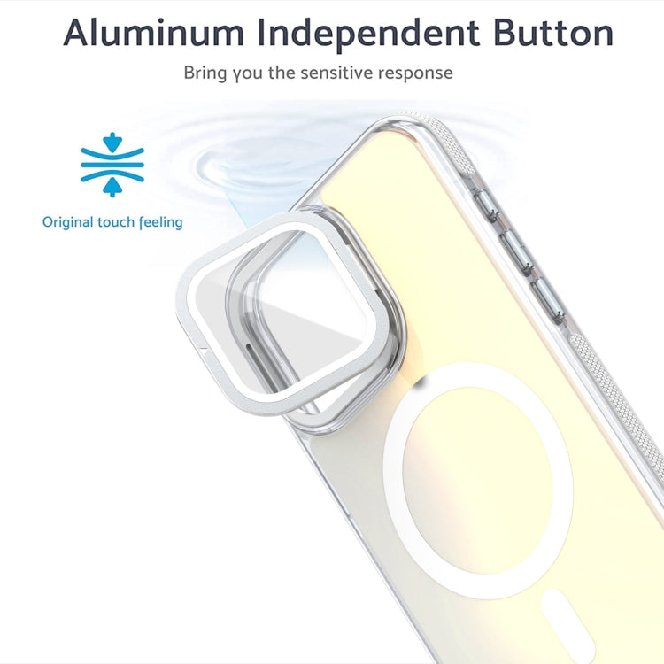 For iPhone 14 Plus MagSafe Gradient Color Lens Film Phone Case with Lens Fold Holder