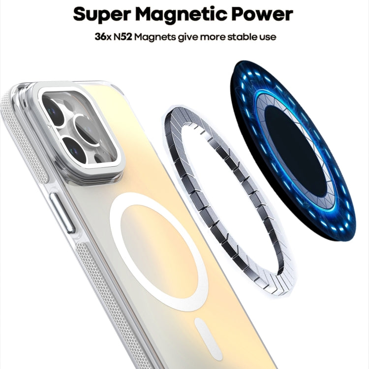 For iPhone 15 MagSafe Gradient Color Lens Film Phone Case with Lens Fold Holder