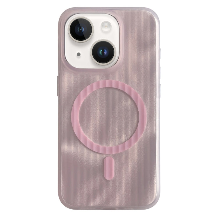 For iPhone 15 Striped Skin Feel Magnetic Magsafe Phone Case