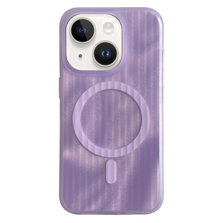 For iPhone 15 Striped Skin Feel Magnetic Magsafe Phone Case
