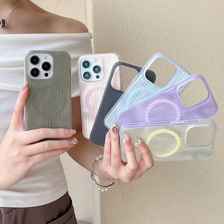 For iPhone 14 Pro Striped Skin Feel Magnetic Magsafe Phone Case