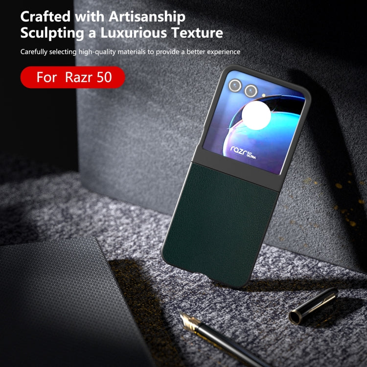 For Motorola Razr 50 PU Leather Black Frame Full Coverage Phone Case