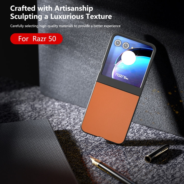 For Motorola Razr 50 PU Leather Black Frame Full Coverage Phone Case