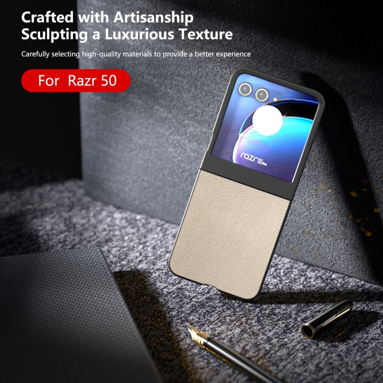 For Motorola Razr 50 PU Leather Black Frame Full Coverage Phone Case