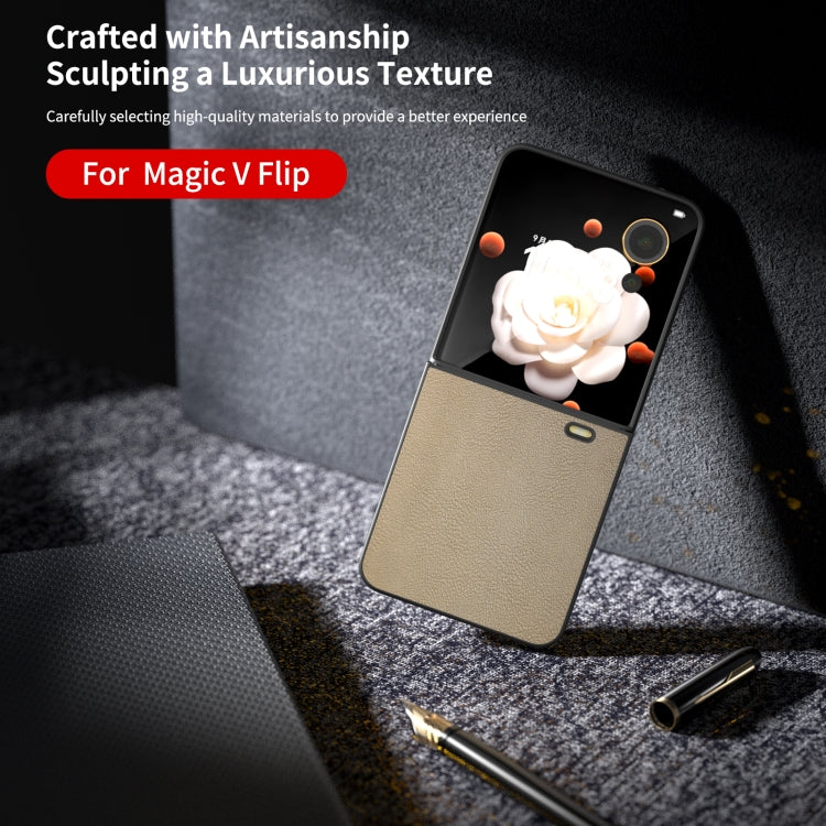 For Honor Magic V Flip PU Leather Black Frame Full Coverage Phone Case