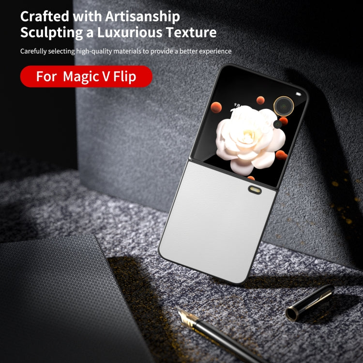 For Honor Magic V Flip PU Leather Black Frame Full Coverage Phone Case