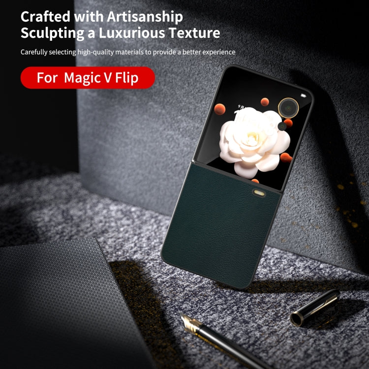 For Honor Magic V Flip PU Leather Black Frame Full Coverage Phone Case