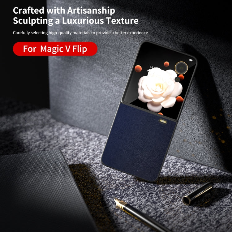 For Honor Magic V Flip PU Leather Black Frame Full Coverage Phone Case