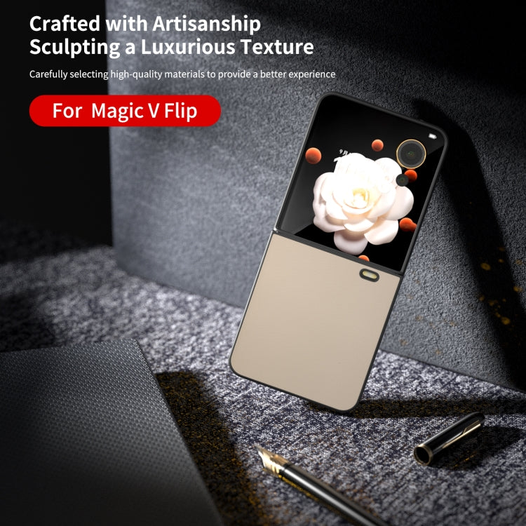 For Honor Magic V Flip PU Leather Black Frame Full Coverage Phone Case