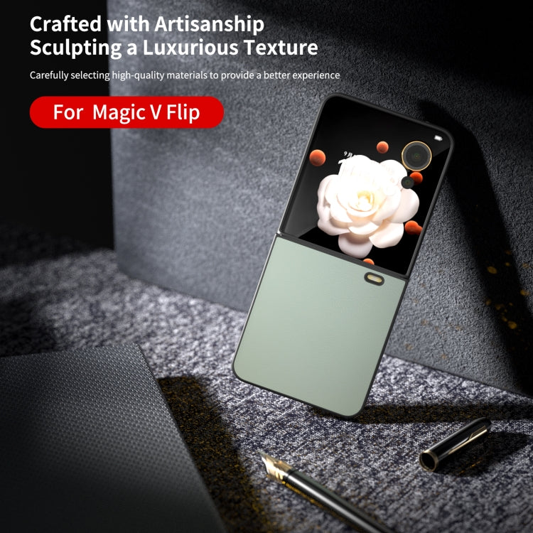 For Honor Magic V Flip PU Leather Black Frame Full Coverage Phone Case