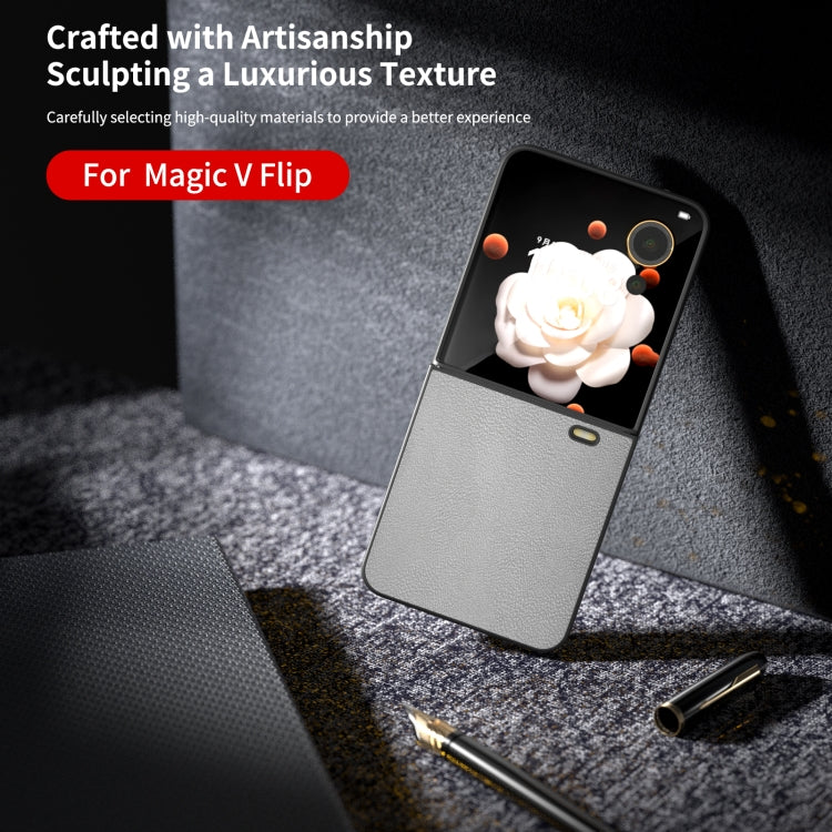 For Honor Magic V Flip PU Leather Black Frame Full Coverage Phone Case