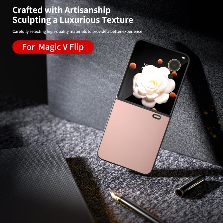 For Honor Magic V Flip PU Leather Black Frame Full Coverage Phone Case