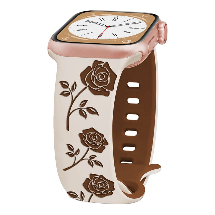 For Apple Watch Ultra 49mm Two-color Rose Engraved Silicone Watch Band