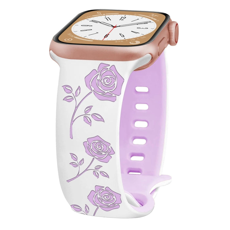 For Apple Watch Series 3 42mm Two-color Rose Engraved Silicone Watch Band