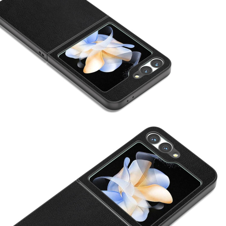 For Samsung Galaxy Z Flip6 / Flip7 FE PU Leather Black Frame Full Coverage Phone Case
