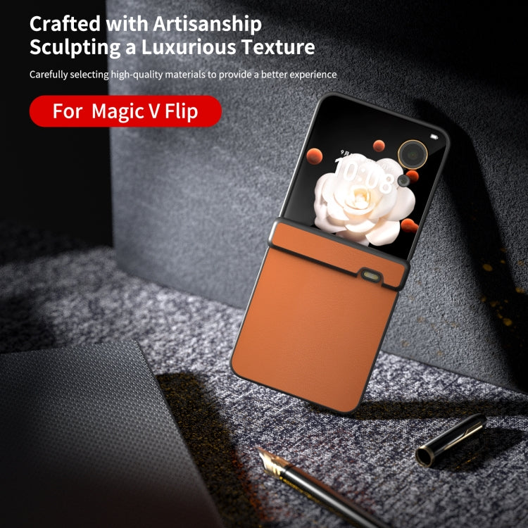 For Honor Magic V Flip Three Parts PU Leather Black Frame Full Coverage Phone Case