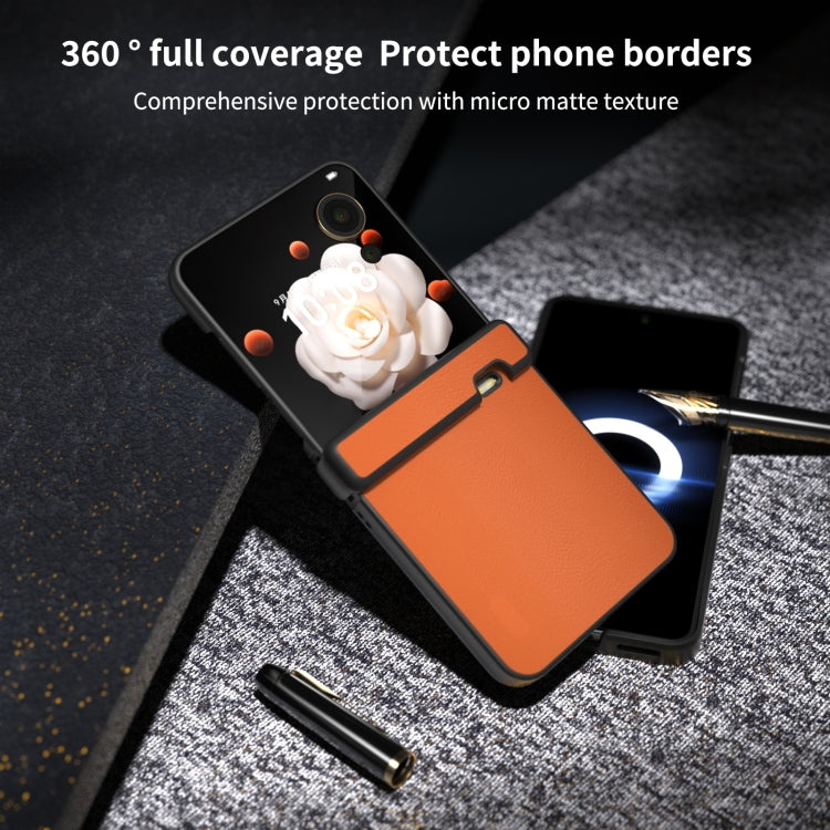 For Honor Magic V Flip Three Parts PU Leather Black Frame Full Coverage Phone Case