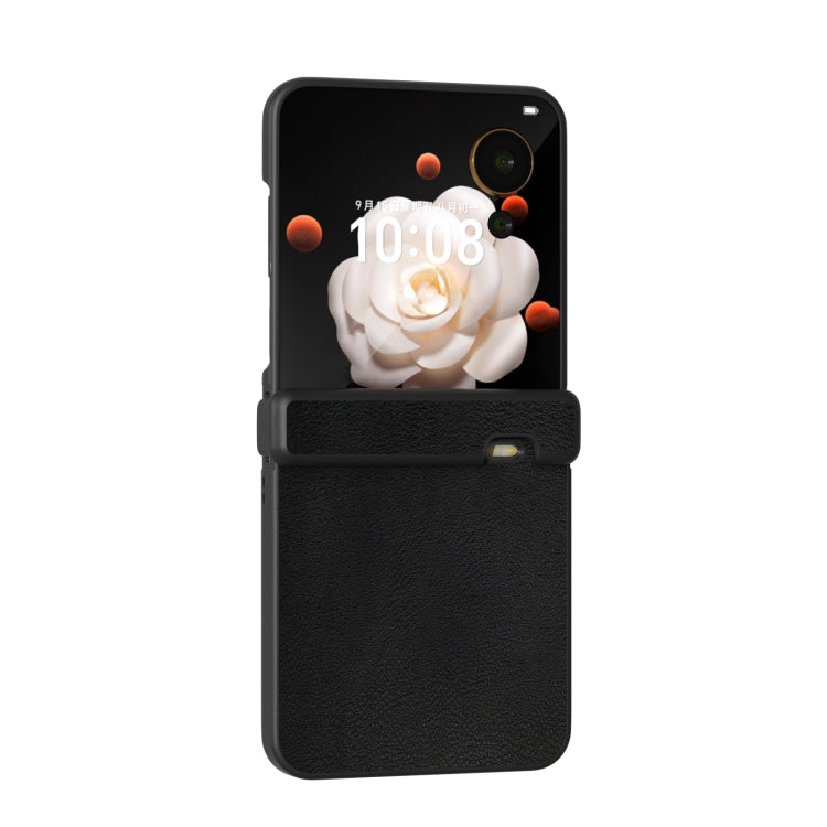 For Honor Magic V Flip Three Parts PU Leather Black Frame Full Coverage Phone Case