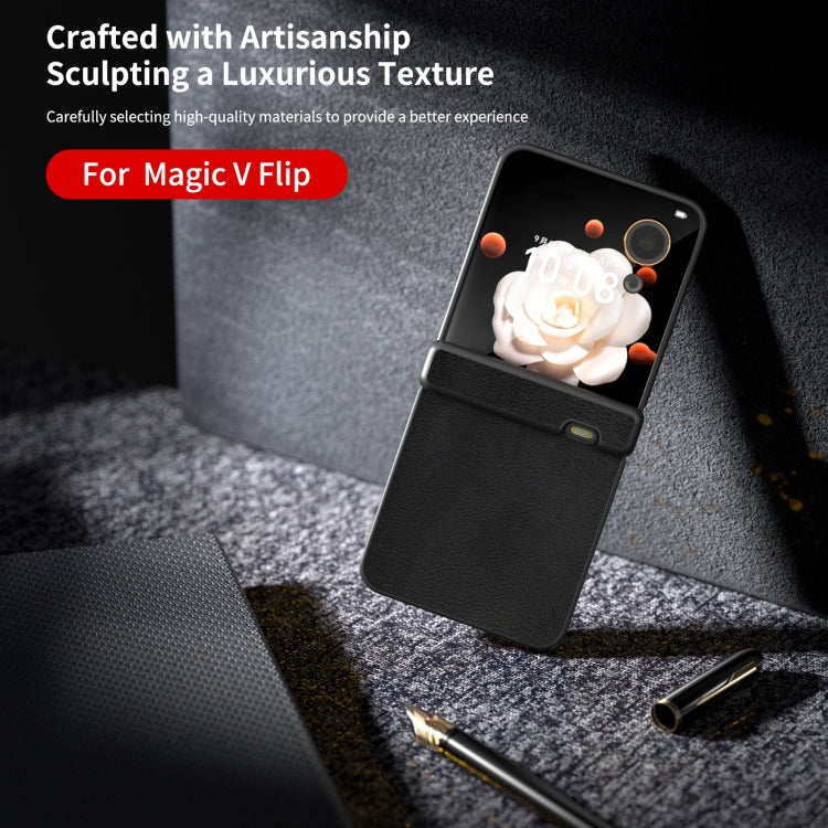 For Honor Magic V Flip Three Parts PU Leather Black Frame Full Coverage Phone Case