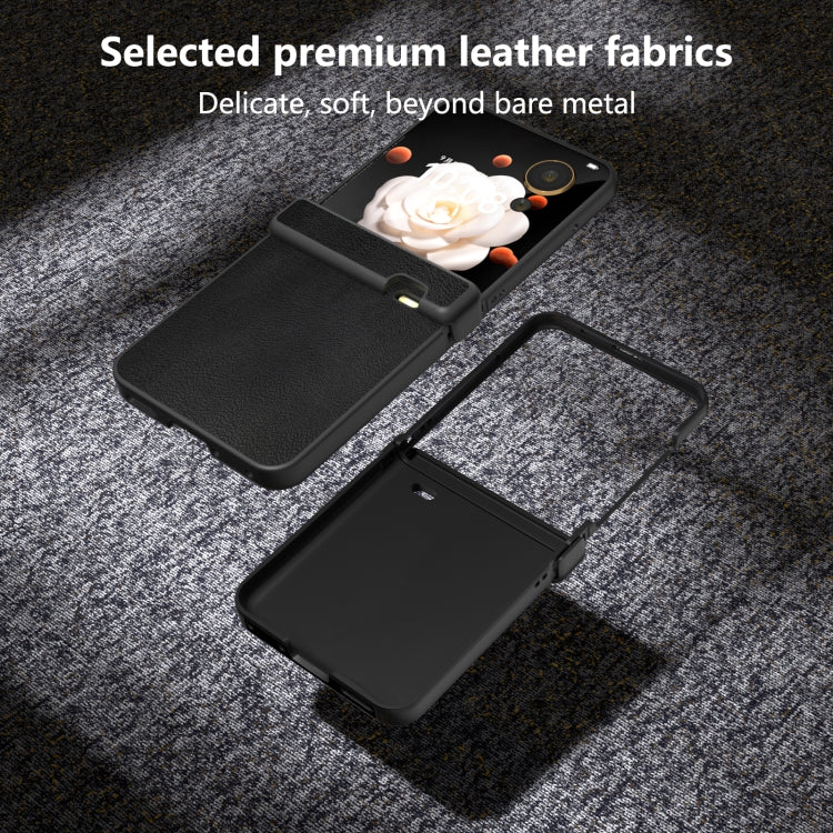 For Honor Magic V Flip Three Parts PU Leather Black Frame Full Coverage Phone Case