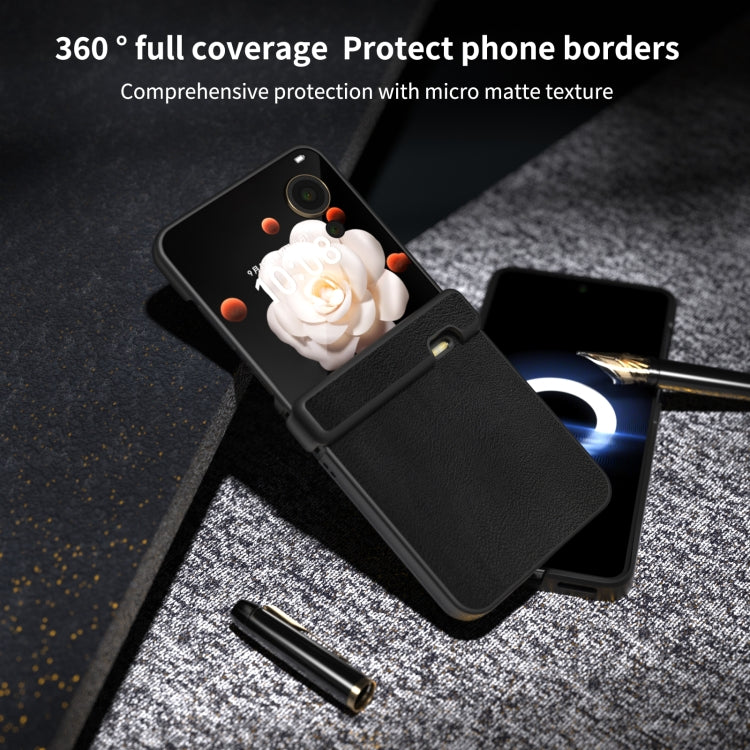 For Honor Magic V Flip Three Parts PU Leather Black Frame Full Coverage Phone Case