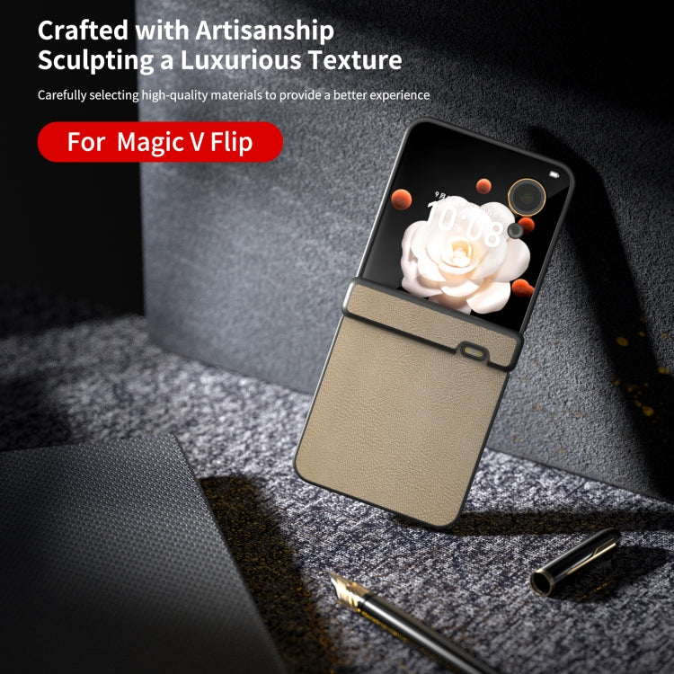 For Honor Magic V Flip Three Parts PU Leather Black Frame Full Coverage Phone Case