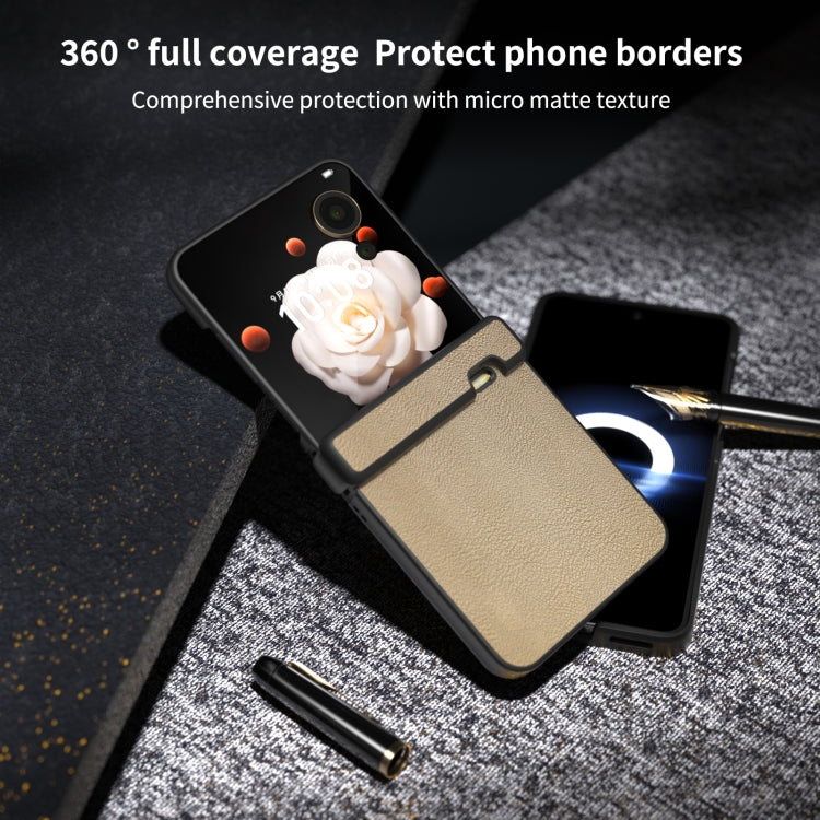 For Honor Magic V Flip Three Parts PU Leather Black Frame Full Coverage Phone Case