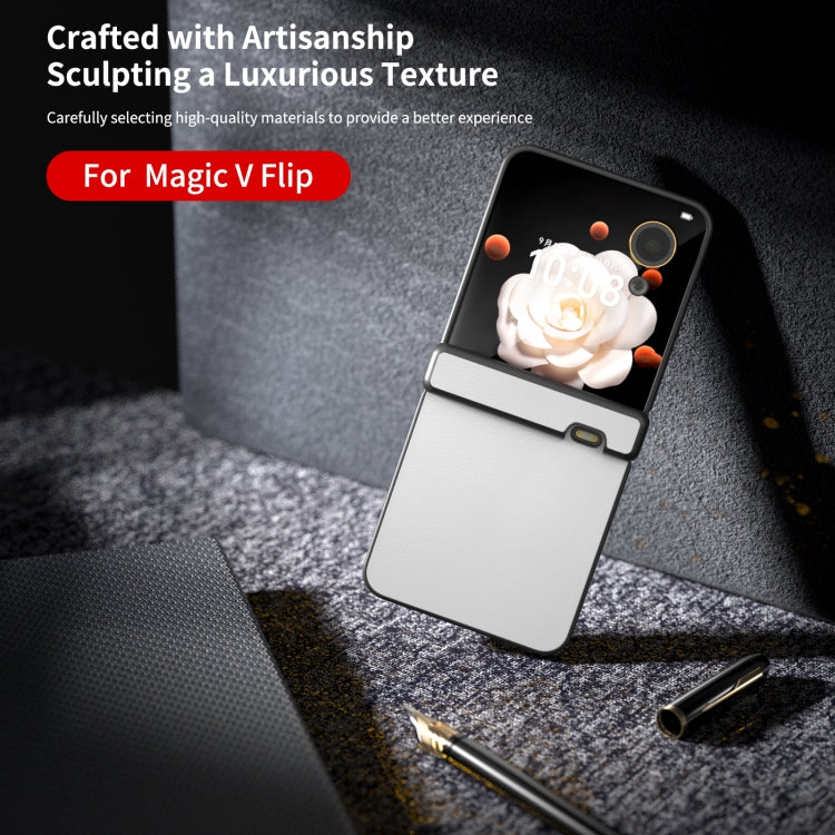 For Honor Magic V Flip Three Parts PU Leather Black Frame Full Coverage Phone Case