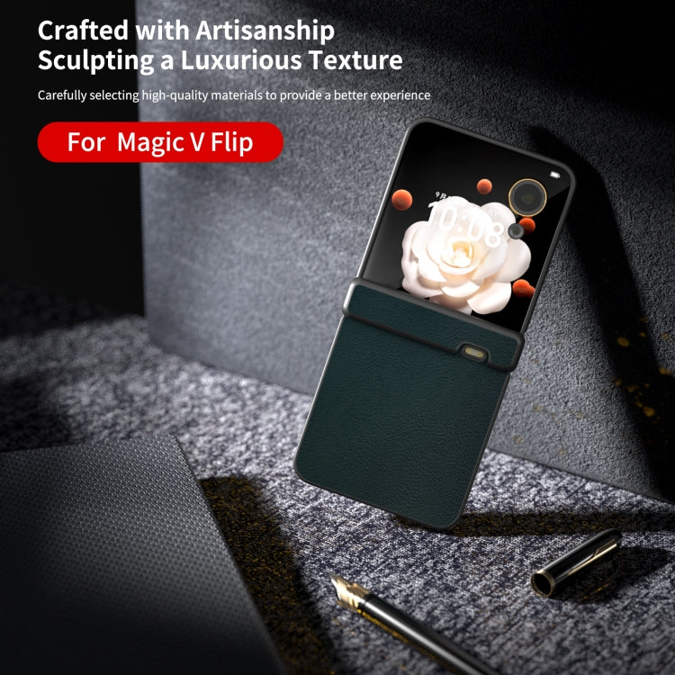 For Honor Magic V Flip Three Parts PU Leather Black Frame Full Coverage Phone Case
