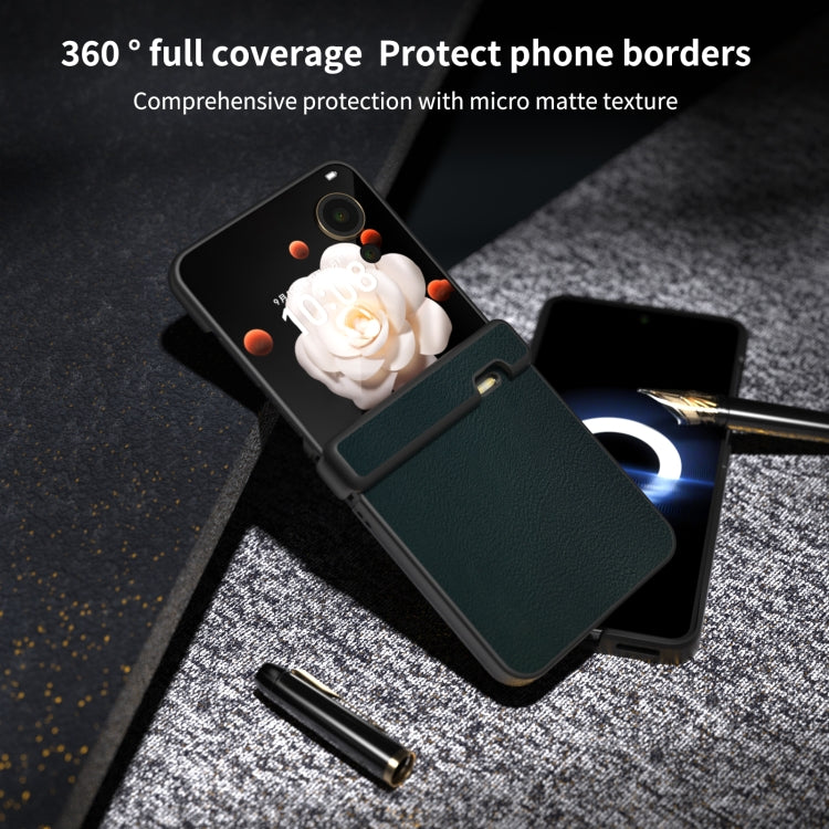 For Honor Magic V Flip Three Parts PU Leather Black Frame Full Coverage Phone Case