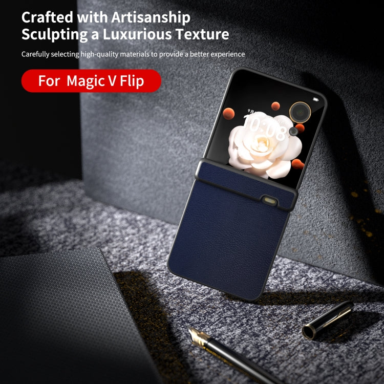 For Honor Magic V Flip Three Parts PU Leather Black Frame Full Coverage Phone Case