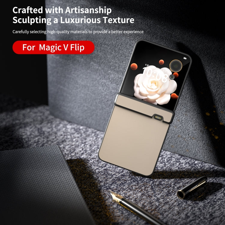 For Honor Magic V Flip Three Parts PU Leather Black Frame Full Coverage Phone Case