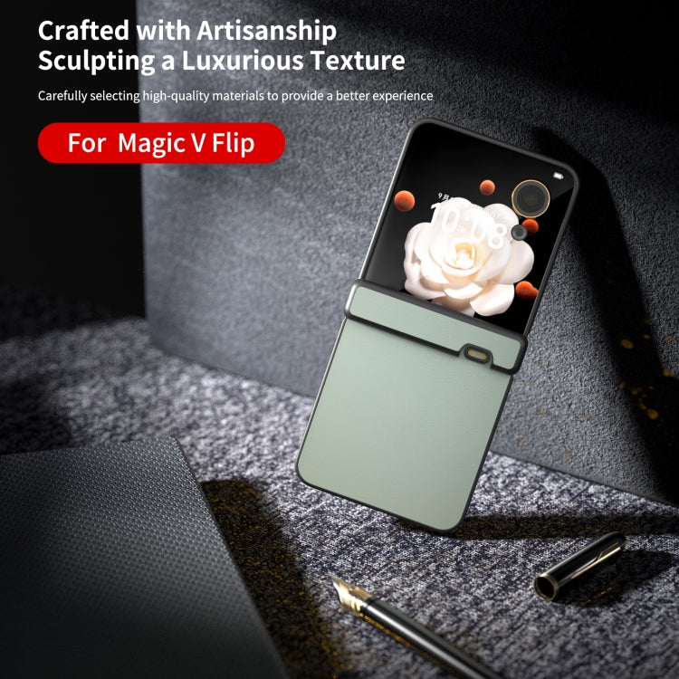 For Honor Magic V Flip Three Parts PU Leather Black Frame Full Coverage Phone Case
